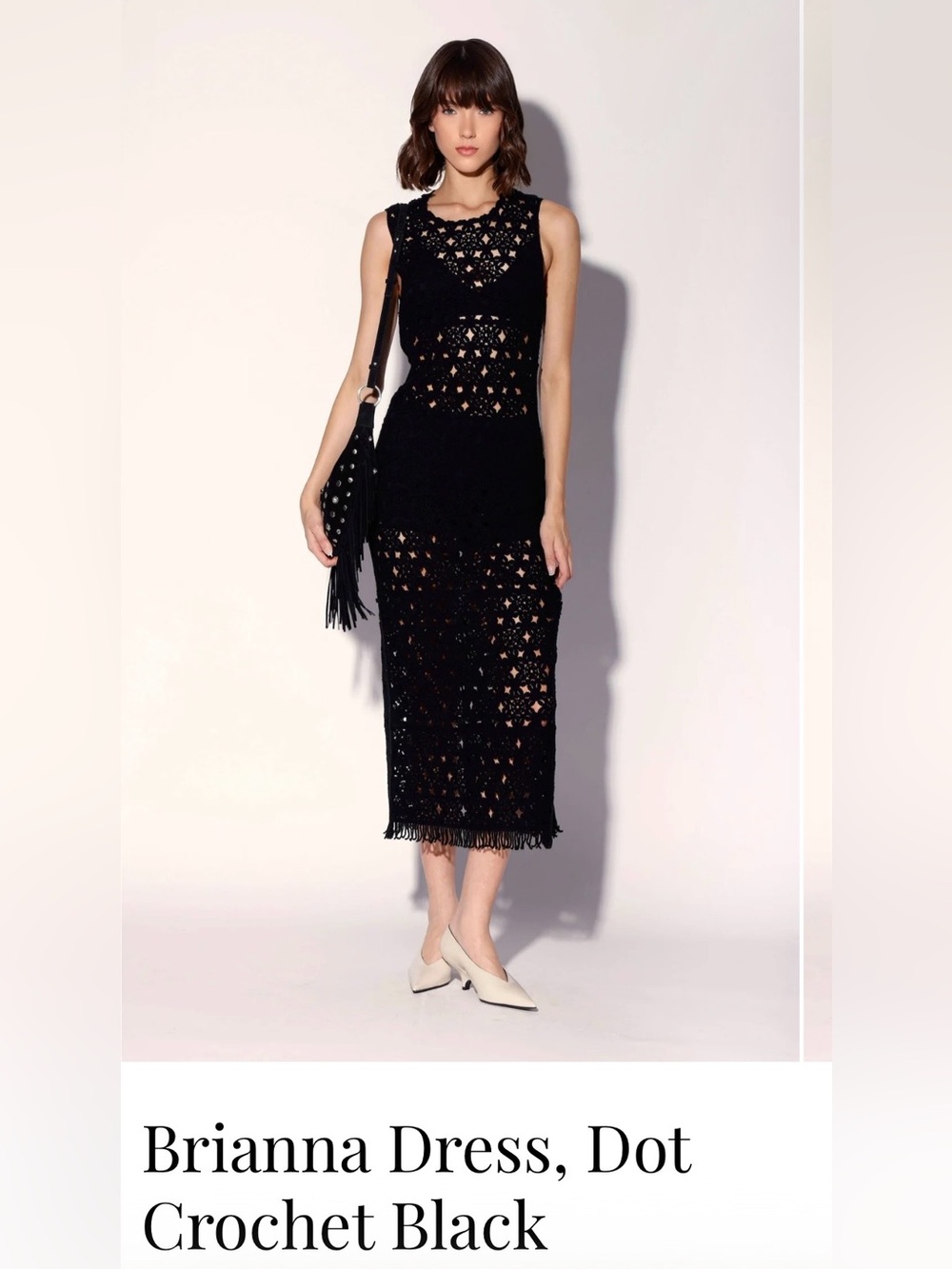 Walter Baker Black Crochet Midi Dress